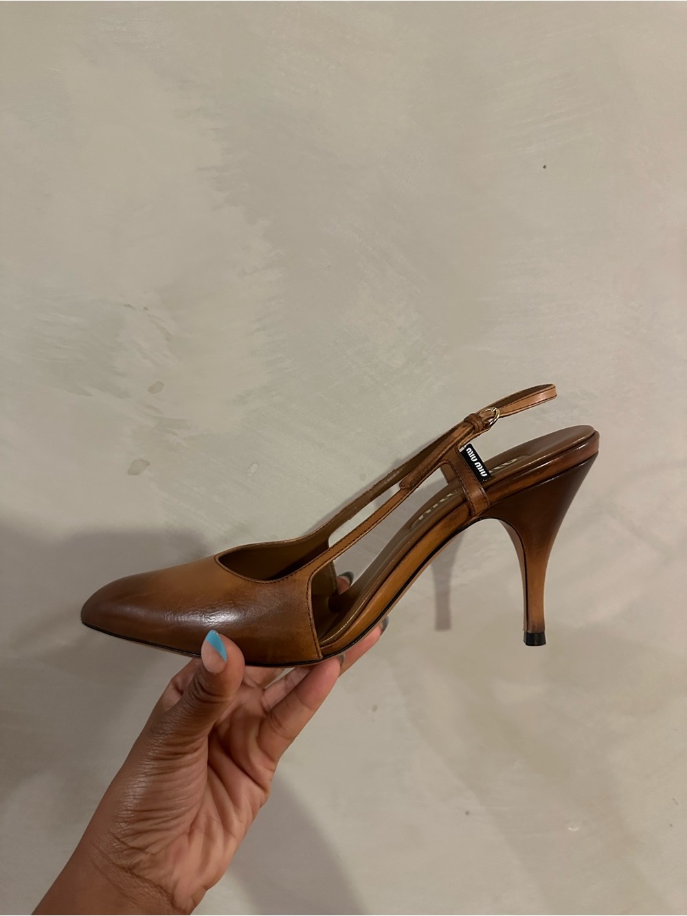 Miu Miu Tan Brown Leather Slingback Pointed-Toe Heels - Picture 10 of 13